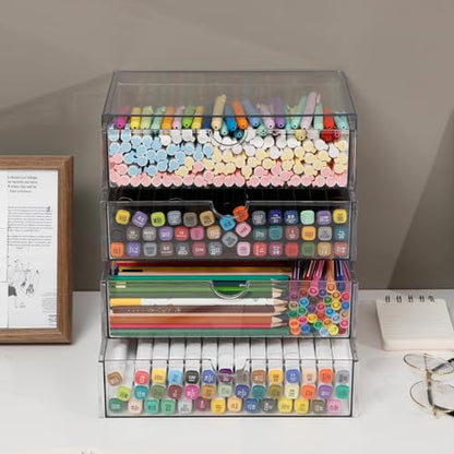 Clear Plastic Drawer Organizer, 4 Drawers | Stackable Desk Organizers and Accessories, For Home Office Supplies, Marker Pen, Notebooks, Art Crafts - size: 4 Drawers