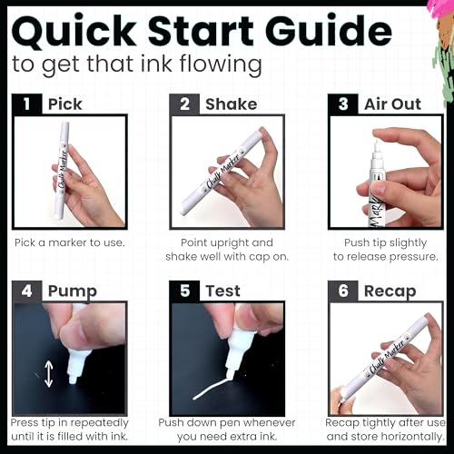 Chalkola 5 White Dual Tip Chalk Markers - Bullet & Chisel (1mm, 3mm, 5mm) - size: 5 White Dual Tip