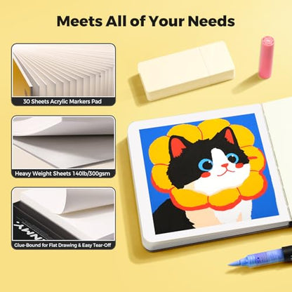 ENMY Acrylic Marker Sketch Pad, 3×3 inch Bleed-Proof Marker Paper,140lb/300gsm Heavyweight Sketchbook, 30 Sheets Drawing Pad Glue-Bound with Hard Backing for Artists, Students (8×8 cm) - size: S（3×3 inch）