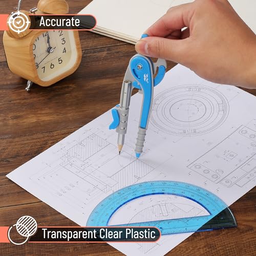 Mr. Pen- Geometry Compass and Protractor Set, 6 Inch Compass - color: Blue, size: 1 Set