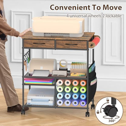 Mobile Craft Cart with Vinyl Roll Holder, Crafting Table Accessories Holder - color: Brown