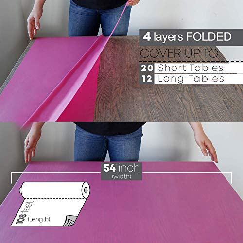 Neatiffy Disposable Plastic Tablecloth Roll | Indoor/Outdoor Table Cover Roll for Rectangle, Square, Round, Oval Tables | Picnic, Party, Banquet, Birthdays, Weddings - 54 in x 108 ft - Pink - color: Pink