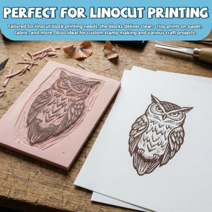 12Pcs 4x6 Inch Linoleum Blocks for Printmaking, Stamp Carving Linocut kit