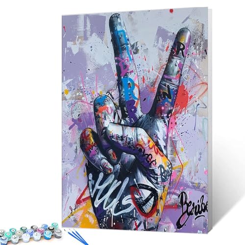 Colorful Doodle Paint by Numbers for Beginners Street Art Symbols Paint by Number for Ages 8-12 Light Purple Background Craft Art Painting Acrylic Pigment for Home Decor 16''x20'' (DIY Framed) - color: Artwork-04, size: 16''Wx20''H(DIY frame)