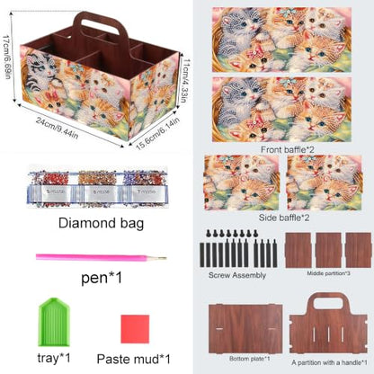 LSQFS Cat 5-Grid Wooden Diamond Painting Storage Box with Handle for Adults - color: cat