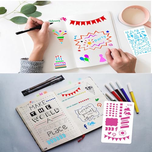 Letter & Number Stencils with Transparent Storage Box, 36 PCS Reusable Journal Stencils for Painting & Journaling, 4 x 7 in Alphabet Template for DIY Art, Holiday Cards, Drawing, Spray, Graffiti - style: Journal-36pc