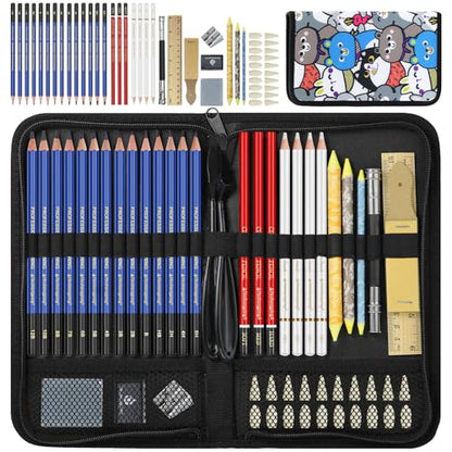 53 PCS Drawing Kit Sketching Pencil Set, Sketch Pencils Art Supplies with Graphite, Charcoal, Blending Tools, Drawing Pencils for Artists Adults Beginner Family Friends