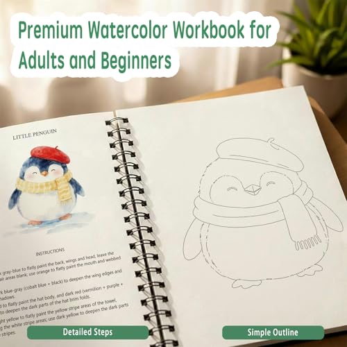 SLWBZ Watercolor Workbooks Coloring Book, Beginner Friendly Painting Kit, Easy Exquisite with Steps, Creative Exploration Watercolor Book with Paint Set for Adults Teens (Elephant, with Paint) - color: Elephant, size: With paint