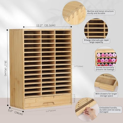 AUTOARK Bamboo Marker Organizer for 225 Markers,AHK-063 | Desktop Storage with Drawers,Art Markers Pens Pencils Brushes,Stationary Organizer - size: 225 Markers