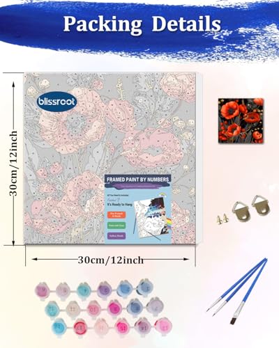 Blissroot Framed Paint by Numbers Kit for Adults Beginner&Kids Ages 8-12, 10x10inch Poppies Paint by Numbers with Frame,Small Poppy Flower Paint by Number Framed Canvas (Without Easel) - color: BR003F, size: 10"x10"