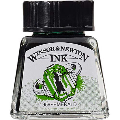 Winsor & Newton Drawing Ink, 14ml Bottle, Emerald | Fast-drying, transparent & water-resistant; Outstanding Color Brilliance; Perfect for brush, dip pen, airbrush applications. - color: Emerald, style: 14ml Bottle