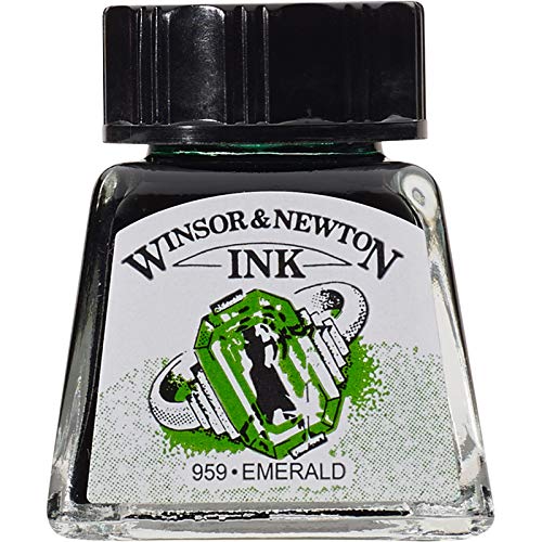 Winsor & Newton Drawing Ink, 14ml Bottle, Emerald | Fast-drying, transparent & water-resistant; Outstanding Color Brilliance; Perfect for brush, dip pen, airbrush applications. - color: Emerald, style: 14ml Bottle