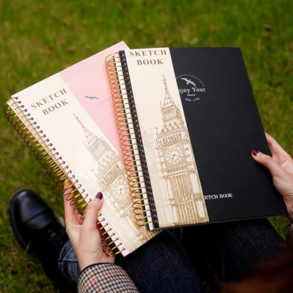 Hardcover Sketchbook for Drawing Spiral Sketch Book for Adult Kids 8.5 x 11 - color: Black