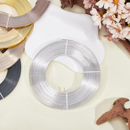 Beebeecraft 32.8 Feet 10m Flat Aluminum Wire 5mm Wide 1mm Thick Silver Metal Anodized Bendable Craft Wire for Gem Bezel Wrapping Sculpting Armature Floral DIY Jewelry Making - color: Silver