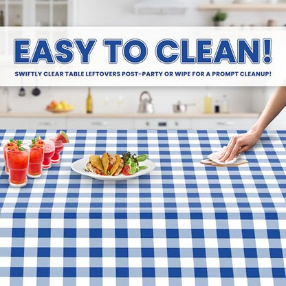 Grandipity Plastic Table Cloth Disposable 12 Pack 54” x 108” Rectangle | Blue Gingham Plastic table covers, durable disposable tablecloths, fade and tear-resistent table cover for party, event - color: Blue Gingham Checkered, size: 54in. x 108in. Rectangl