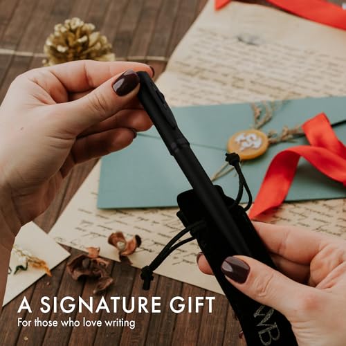 Wordsworth & Black Fountain Pen Set for Writing, Extra Fine Nib, All Black | Gift for Men & Women, Brass Body, 18K German Iridium, Calligraphy, Converter + 24 Ink Cartridges, Refillable, Leak-Free - color: All Black, style: Extra Fine Nib