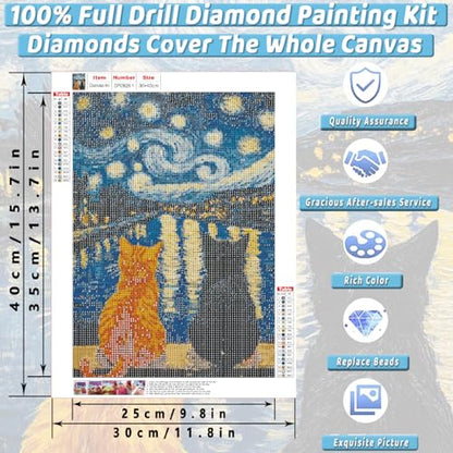 4 Pack Black Cat Diamond Art Kits for Adults Diamond Painting Kit Beginner - color: DP03628, size: Round Drill