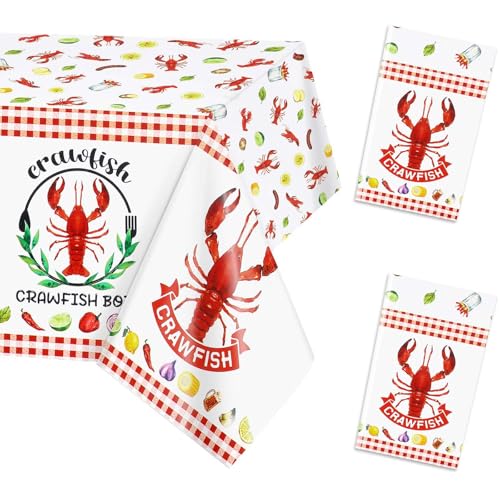 PHOGARY Crawfish Boil Party Supplies Lobster Tablecloth, Red Lobsters Plastic Table Cover for Crawfish Birthday, Seafood Boil Party Decorations, Rectangular Table Decor 108 x 51inch (2)
