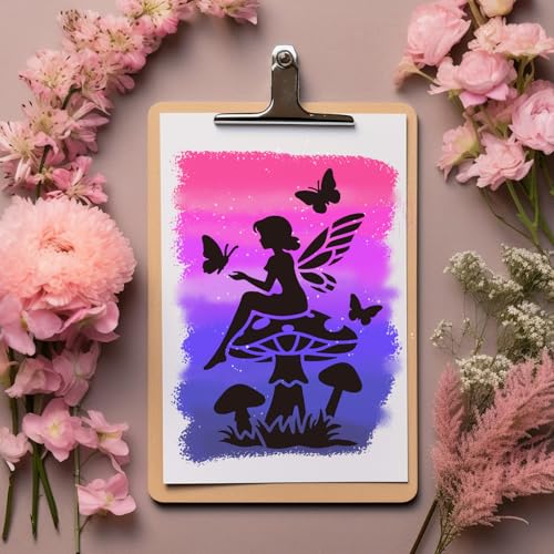 16pcs Fairy Stencils for Painting Stencils for Crafts Reusable | Butterfly Moon Flower Drawing Stencil Painting on Wood Wall Fabric Furniture Card Canvas Paper Scrapbook Photo Album - style: Fairy