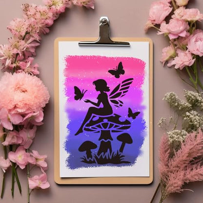 16pcs Fairy Stencils for Painting Stencils for Crafts Reusable | Butterfly Moon Flower Drawing Stencil Painting on Wood Wall Fabric Furniture Card Canvas Paper Scrapbook Photo Album - style: Fairy