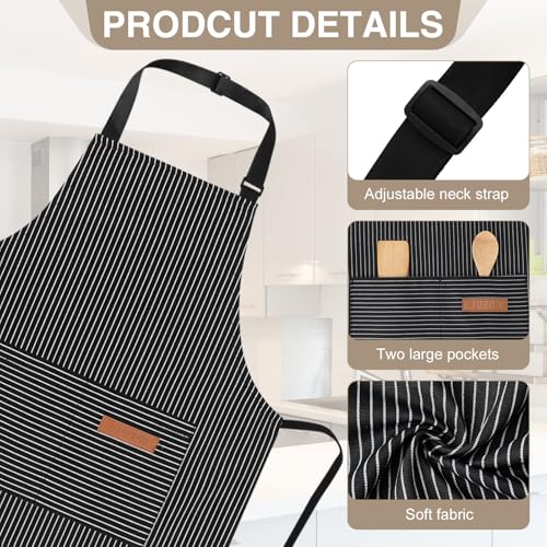 3 Pack Stripes Kids Apron, Adjustable Kids Cooking Aprons with 2 Pockets, Cute Chef Baking Aprons for Boys and Girls - color: Black + Grey + Pink, size: 45x50cm
