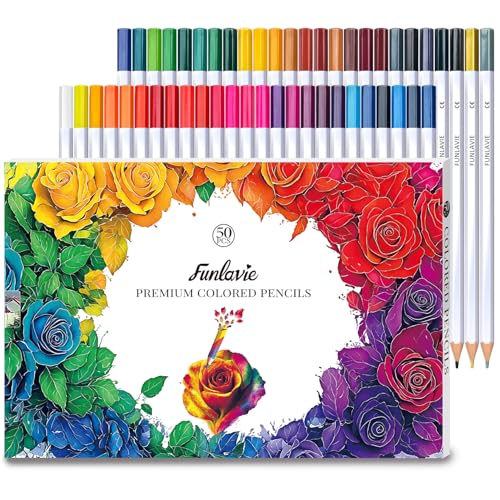 50 Colored Pencils for Adult Coloring Books, Oil-Based Soft Core | Includes 48 Colored Pencils + 2 Metallic Colors with Sharpener for Adult and Beginners Coloring, Sketching, Drawing, Painting - color: 50-Color Gift Pack