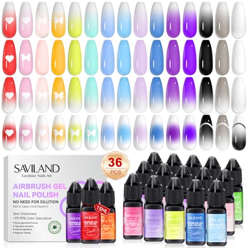 SAVILAND Airbrush Gel Nail Polish: 36 Colors No Need for Dilution Gel Polish Airbrush Paint for Nail Diluted High Pigmented for Acrylic French Gradients Cat Eye Paint Home Salon DIY Christmas Gift - color: Nude