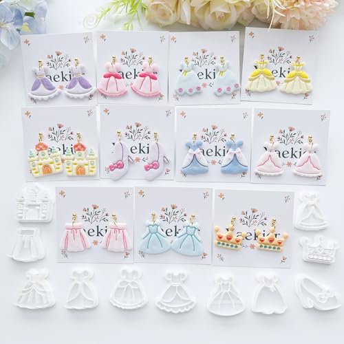 11-Piece Princess Theme Clay Cutters Set - Dress, Crown, Castle & Shoe Shapes for DIY Modeling, Polymer Clay Art, Earring & Craft Making, Creative Hobbyist Tools - color: K color