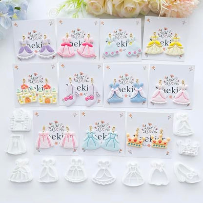 11-Piece Princess Theme Clay Cutters Set - Dress, Crown, Castle & Shoe Shapes for DIY Modeling, Polymer Clay Art, Earring & Craft Making, Creative Hobbyist Tools - color: K color