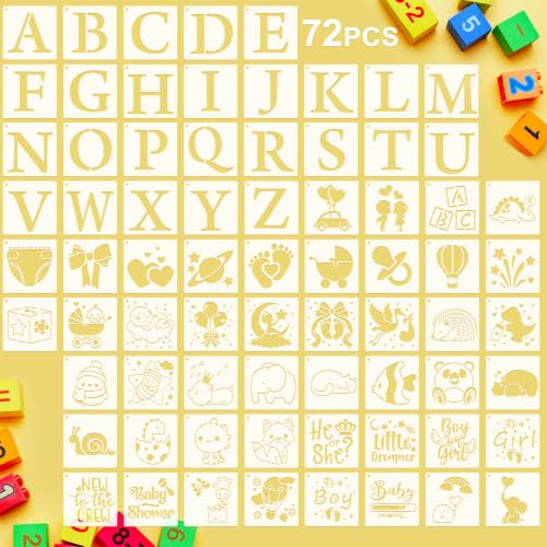 Marspark 72 Pcs Small Stencils for Crafts Reusable 3 Inch Stencils for Painting on Wood DIY Craft Paint Template for Wall Home Decor Card Rock Canvas Drawing Holiday (Baby Shower) - style: Baby Shower