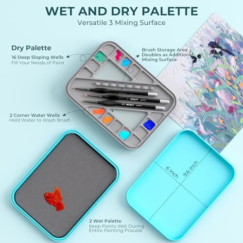 Nicpro Miniature Painting Kit with Wet Palette, Detail Paint Brush Drybrush | 11PCS Detail Paint Brushes Drybrush, 100PCS Wet Pallet Paper, 4PCS Sponge, Brush Holder, For Miniature Model Painting - color: Blue