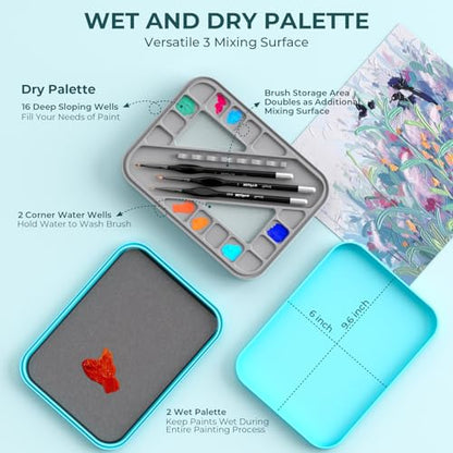 Nicpro Miniature Painting Kit with Wet Palette, Detail Paint Brush Drybrush | 11PCS Detail Paint Brushes Drybrush, 100PCS Wet Pallet Paper, 4PCS Sponge, Brush Holder, For Miniature Model Painting - color: Blue