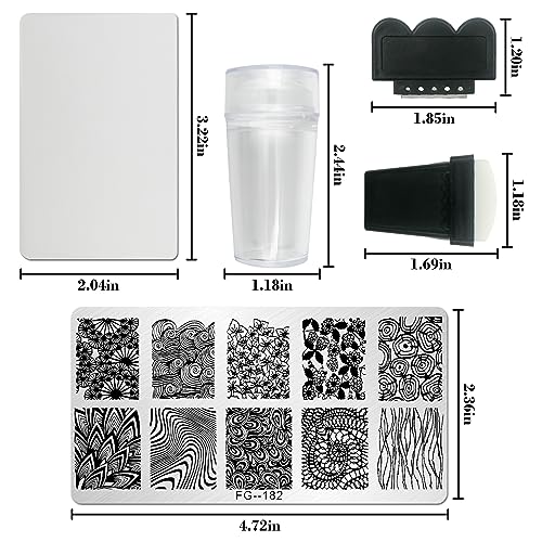 AddFavor Nail Stamper Kit 7pcs Nail Stamping Plates Geometric Mandala Flower Nail Stencils with 2 Stamp and 2 Scraper for Home Salon Manicure Design Supplies Tools - color: Style C