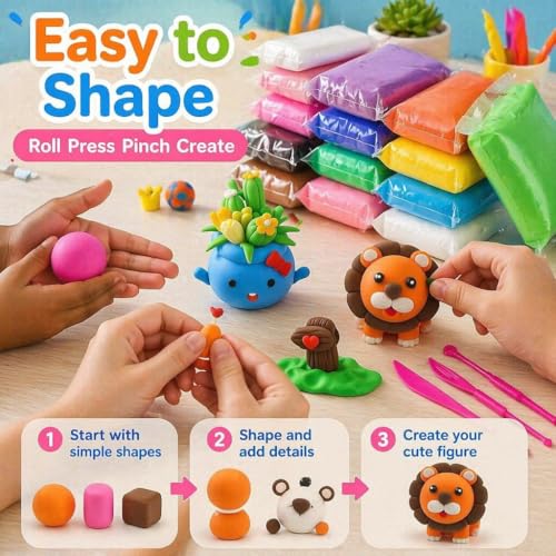 Air Dry Clay Kit for Kids – 36 Colors Non-Toxic Soft Modeling Clay Set - color: 36 Colors