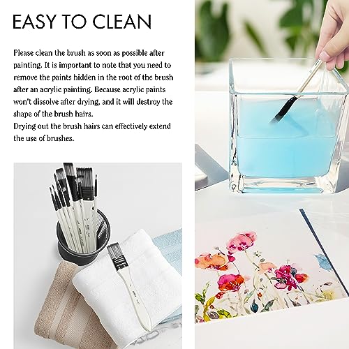 ARTIFY Paint Brush Set, 10 Pieces Paint Brushes for Acrylic Painting with case, Nylon Hair Brushes for Acrylic, Watercolor, Oil and Gouache Painting, White - color: White - Premium Nylon Hair