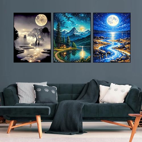 mrpwnle 3 Pack Moon Diamond Art Kits for Adults Moon Diamond Painting Kits - color: 3 Pack Moon, size: 11.8x15.7in(30x40cm)