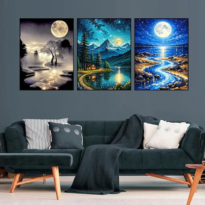 mrpwnle 3 Pack Moon Diamond Art Kits for Adults Moon Diamond Painting Kits - color: 3 Pack Moon, size: 11.8x15.7in(30x40cm)