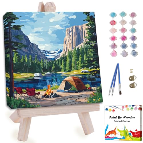 Artunion Framed Paint by Numbers Kit for Adults Beginners & Kids Ages 8-12,Camping National Parks Paint by Number with Frame,Landscape Paint by Numbers Kit on Canvas 10 * 10 Inch Without Easel - color: ZXT-270-F