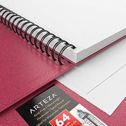 ARTEZA Watercolor Sketchbook, 2-Pack, 64 Pages Each, 9 x 12 Inches, Pink Hardcover, 140-Pound Spiral-Bound Paper - color: Pink, size: 9x12 inch - 2 pack