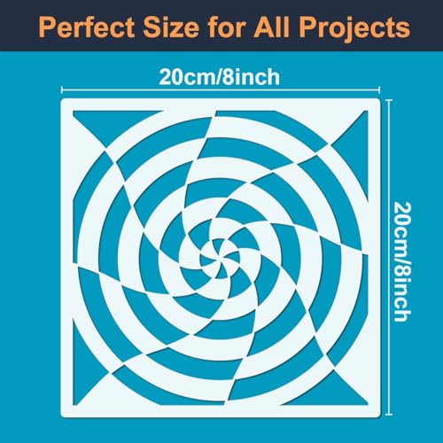 9 Pieces Abstract Geometric Stencil Set, Reusable Plastic Optical LiNE 3-D Illusion Stencil Sphere & Line Modern Wall Stencil Painting Templates for DIY Art, Scrapbooking, Drawing, Wall & Floor Decor