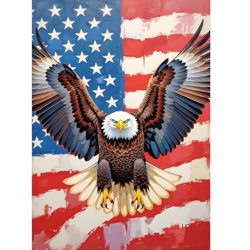 antor 4th of July Diamond Painting Kits for Adults, Bald Eagle American Flag 5D Diamond Art Kit for Adults Beginner, DIY Full Drill Round Diamond Painting, Independence Day Home Wall Decor 12x16 Inch - color: American Eagle