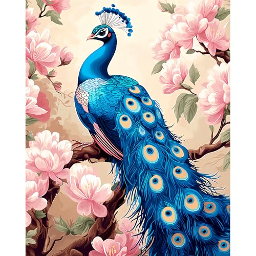 Natuyalo Paint by Number for Adults Beginners, Peacock Paint by Numbers Kits on Canvas, Animals Acrylic Painting Kits Adults' Paint-by-Number Kits for Home Wall Decor 16x20 inch - color: Color-10