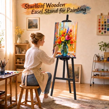 Adjustable Black Pine Wooden Painting Easel, Art Easel Stand - color: Black
