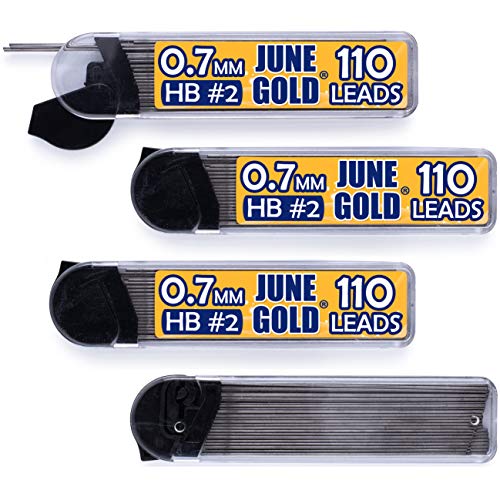 June Gold 0.7 mm, 440 Lead Refills, HB #2, 4 Dispensers/w 110 Pieces Each | Medium Thickness, Break Resistant Graphite, Elegant Dispensing Mechanism - color: Hb Graphite, style: 0.7 mm