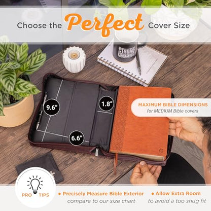 Christian Art Gifts Faux Leather Bible Cover: I Know The Plans, Brown & Tan | Medium, Bible Verse, Book Cover, Case, Zipper, Pocket Storage, Pen Loops, Bible Study Supplies, Encouragement Gifts for Men - size: Medium
