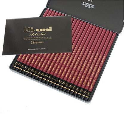 Uni Hi-Uni Wooden Pencil Art Set - 10B to 10H - Box of 22 (HUAS)