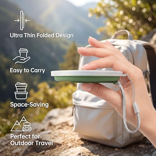 ME.FAN Silicone Collapsible Travel Cup - Silicone Folding Camping Cup with Lids - Expandable Drinking Cup Set - Portable, Graduated [9.22oz] - color: 4 Pack-Desert Sage