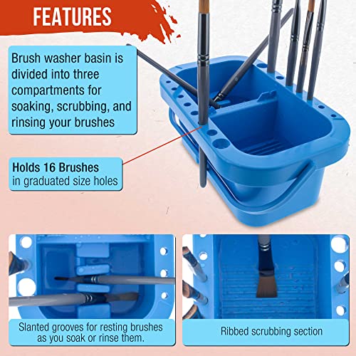 U.S. Art Supply 16-Hole Plastic Paint Brush Cleaner Washer & Paint Brush - style: 16-Hole
