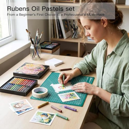 rubens 57 PCS Soft Oil Pastels Kit for Beginner Drawing | 24 Colors Soft Oil Pastels in Box with Palette Knife, Base Board, Tape, 30 Sheets Oil Pastel Paper - color: 24 Colors Set