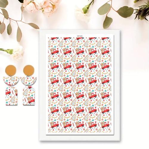 10 Pcs Christmas Clay Transfer Paper for DIY Earrings, Xmas Gift Cars Candy Double-Sided Water Clay DIY Mold, Disposable Clay Transfer Sheets for DIY Jewelry Making Decor Craft Supplies 5.82X3.93 in - color: Christmas Cars
